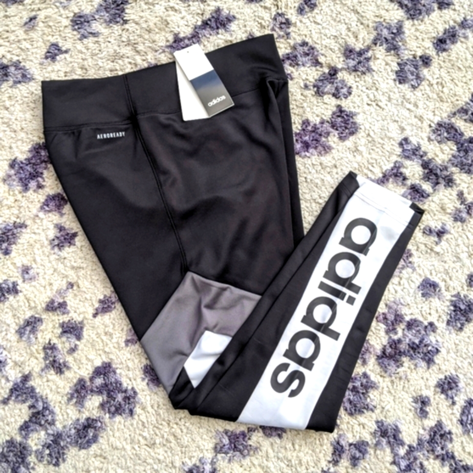 *New* Adidas Leggings Color Block Tights Pants Black Gray White